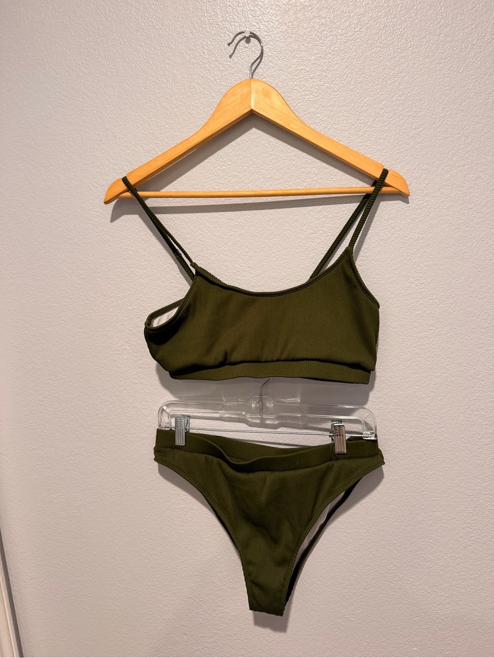 Olive Ribbed Two-Piece Bikini Set - Women's Swim size XL